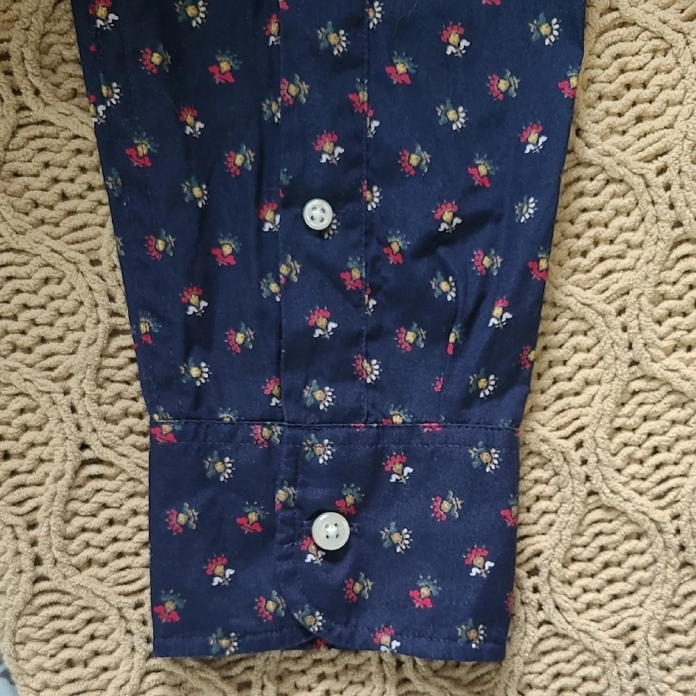 J. Crew Navy Floral Print Slim Untucked Secret Wash Cotton Shirt - Size M